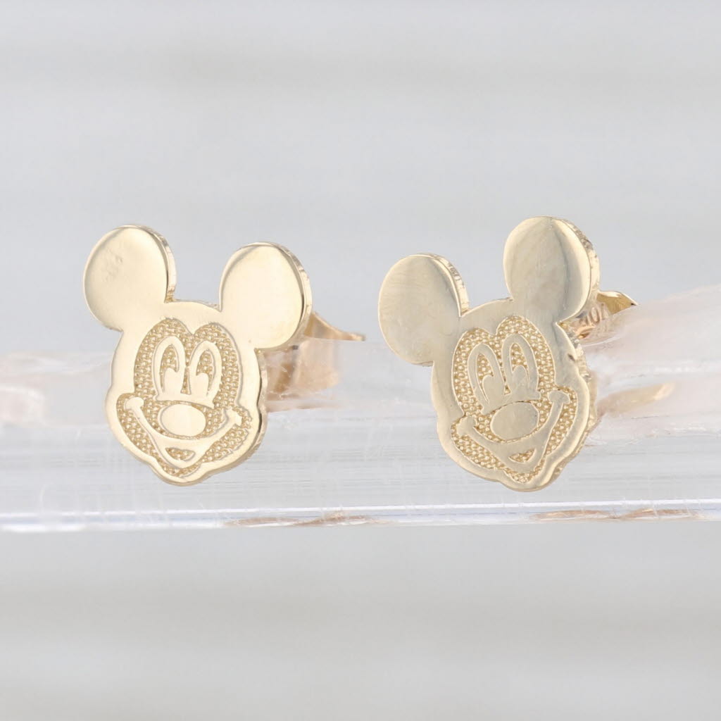 Smiley Mickey Mouse Stud Earrings 10k Yellow Gold Disney Cartoon Studs