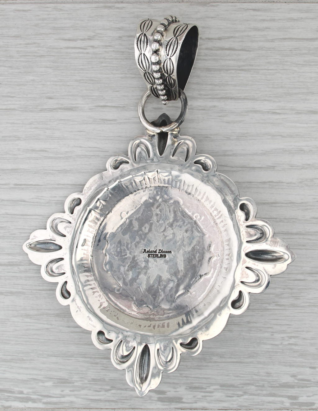 Rolan Dixon Navajo Pendant Sterling Silver Turquoise Native American Statement