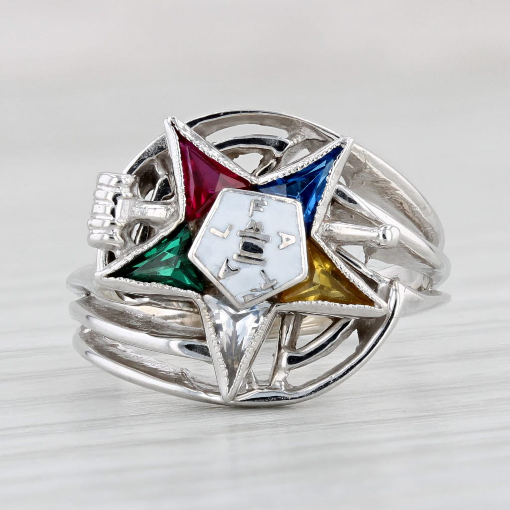 Light Gray Order Eastern Star Ring 14k White Gold Size 5 OES Masonic Signet Past Matron