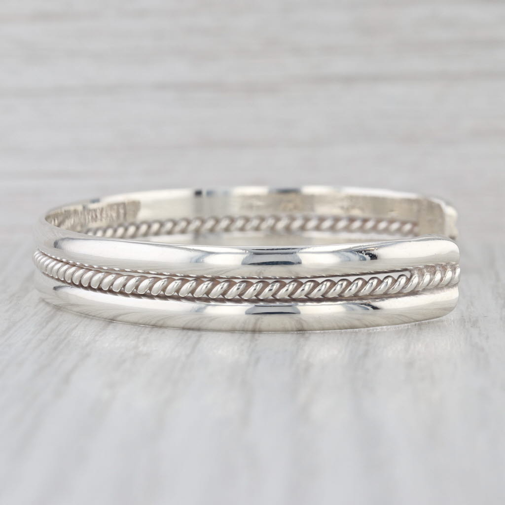 Mexico Rope Accented Cuff Bracelet Sterling Silver 7" 9.8mm