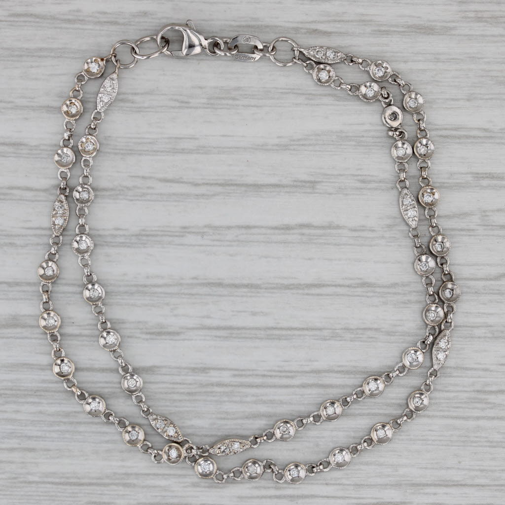 Gray 0.50ctw Diamond Double Chain Bracelet 18k White Gold 7" 2.9mm