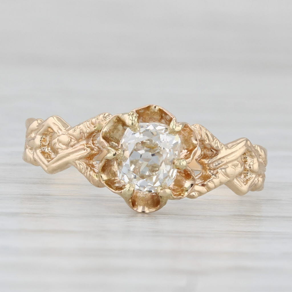 Light Gray Vintage Old Mine Diamond Solitaire Engagement Ring 14k Yellow Gold Size 6.75