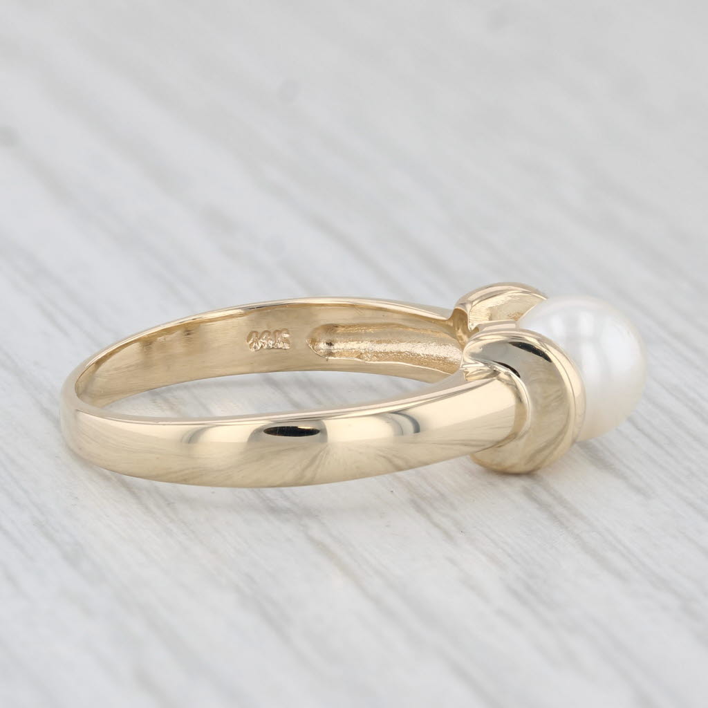 Light Gray Cultured Pearl Solitaire Ring 14k Yellow Gold Size 8.5