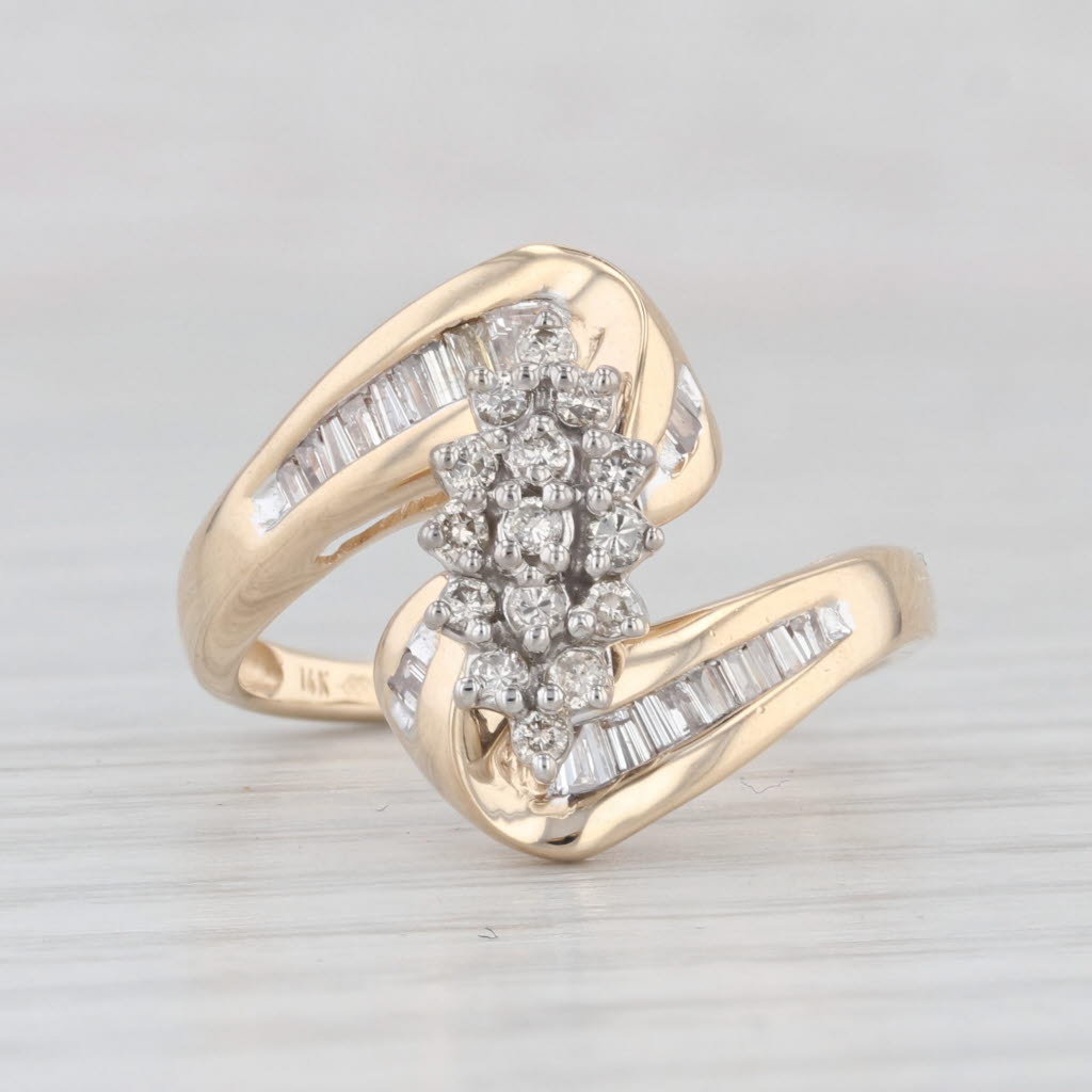 Light Gray 0.35ctw Diamond Cluster Bypass Ring 14k Yellow Gold Size 6.5