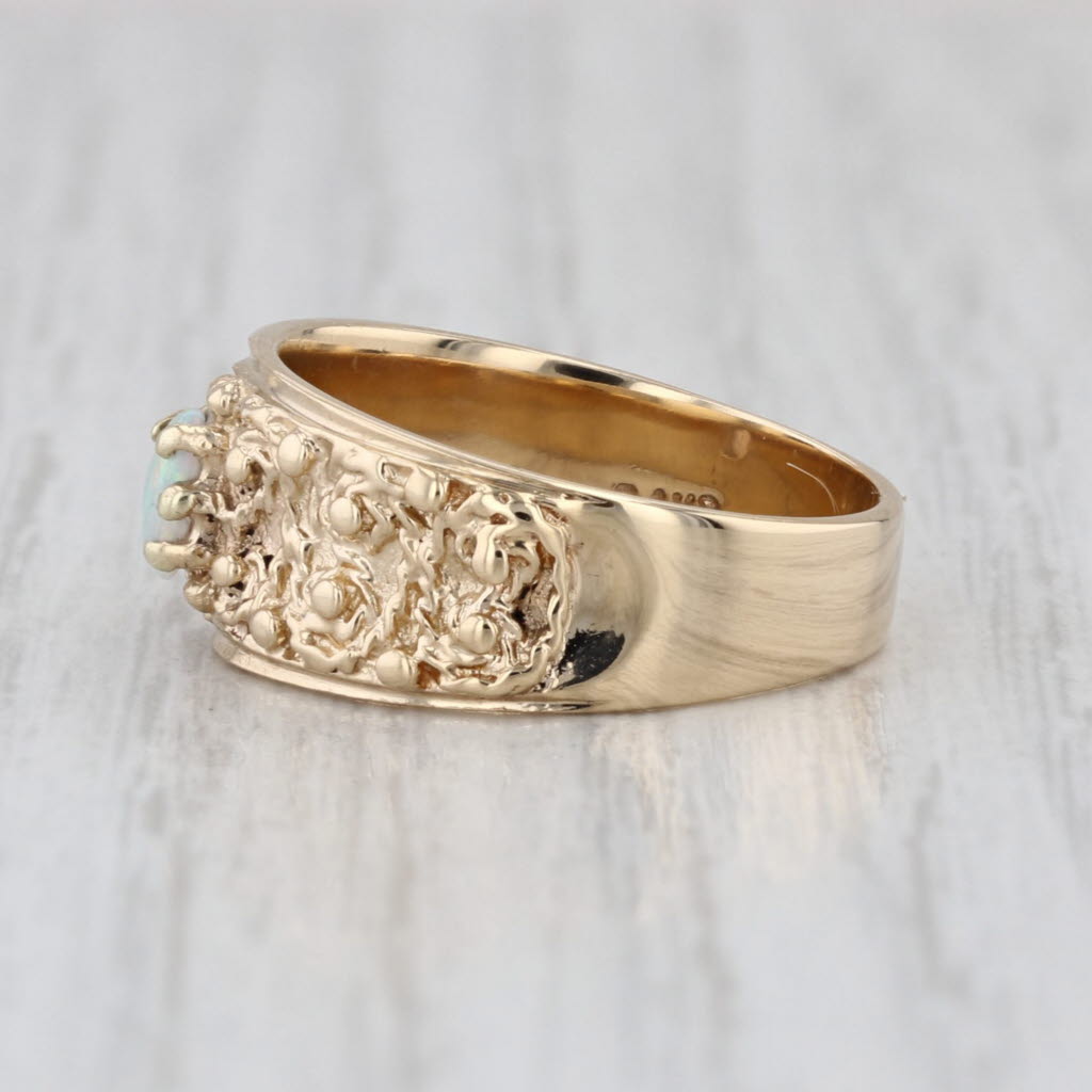 Opal Cabochon Solitaire Ornate Ring 14k Yellow Gold Size 6.5