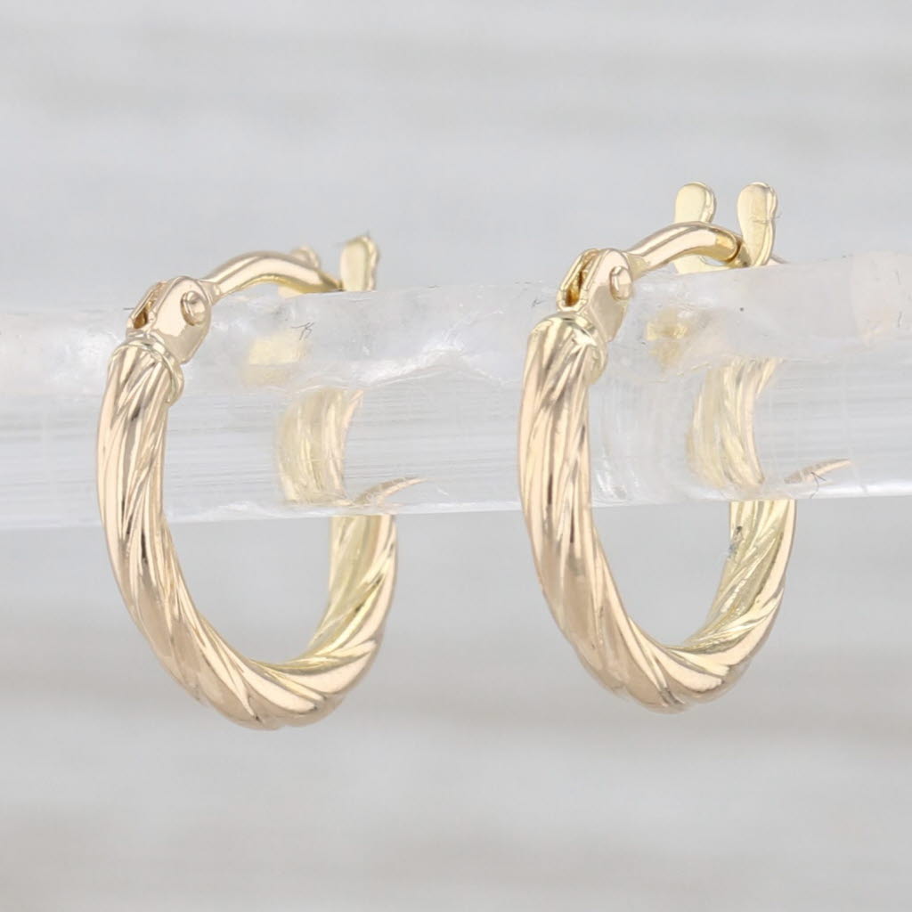 Woven Small Hoop Huggie Earrings 14k Yellow Gold Snap Top Round Micro Hoops
