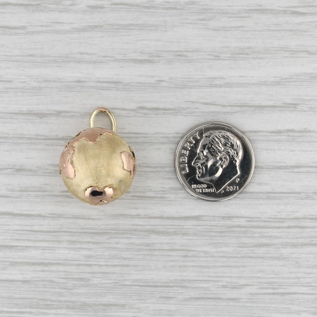 Vintage Globe Charm 14k Yellow Rose Gold 3D Pendant Italian