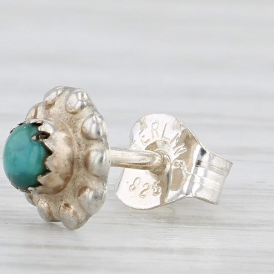 Light Gray Turquoise Solitaire Flower Stud Earrings Sterling Silver Small Studs