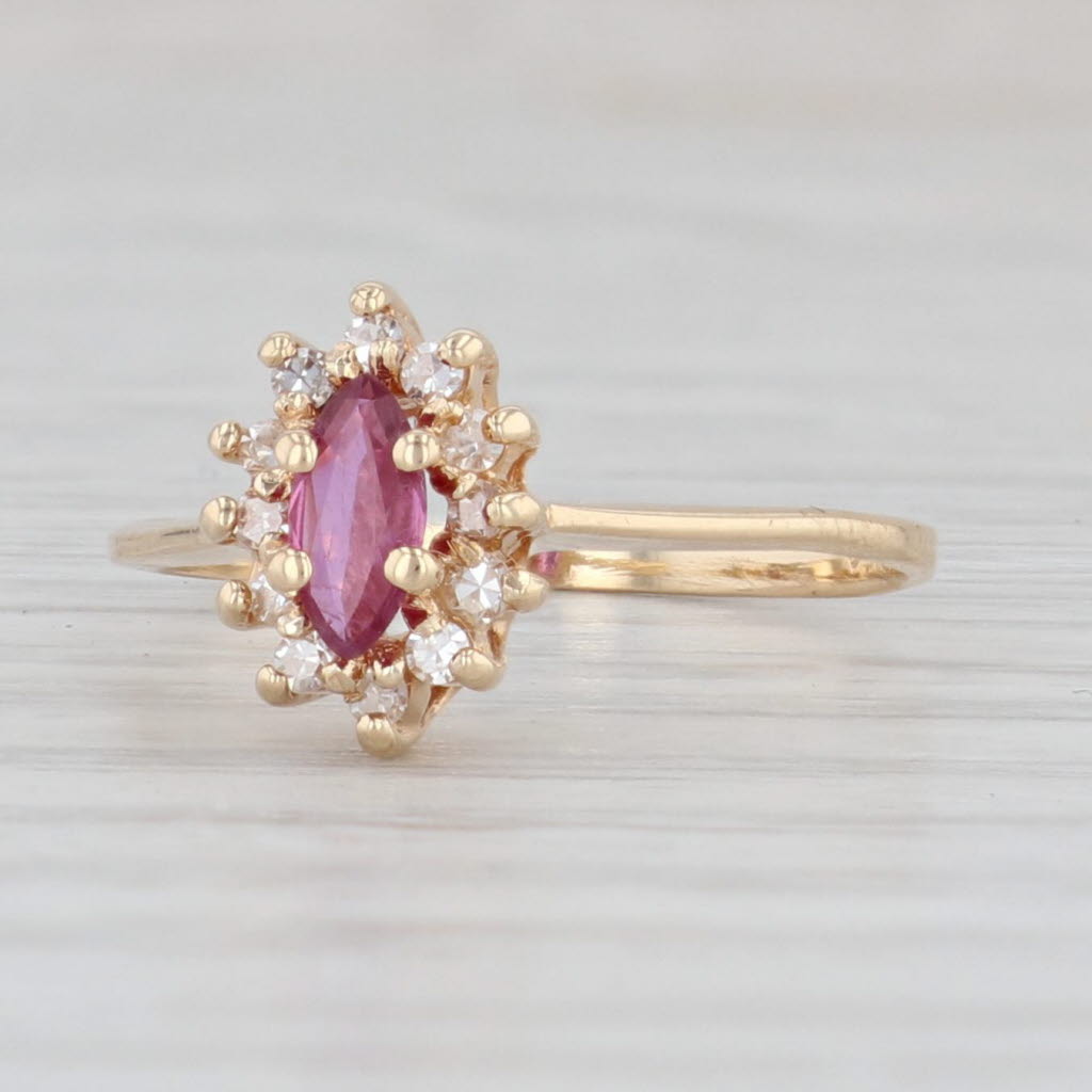 Light Gray 0.26ctw Marquise Ruby Diamond Halo Ring 10k Yellow Gold Size 6.5