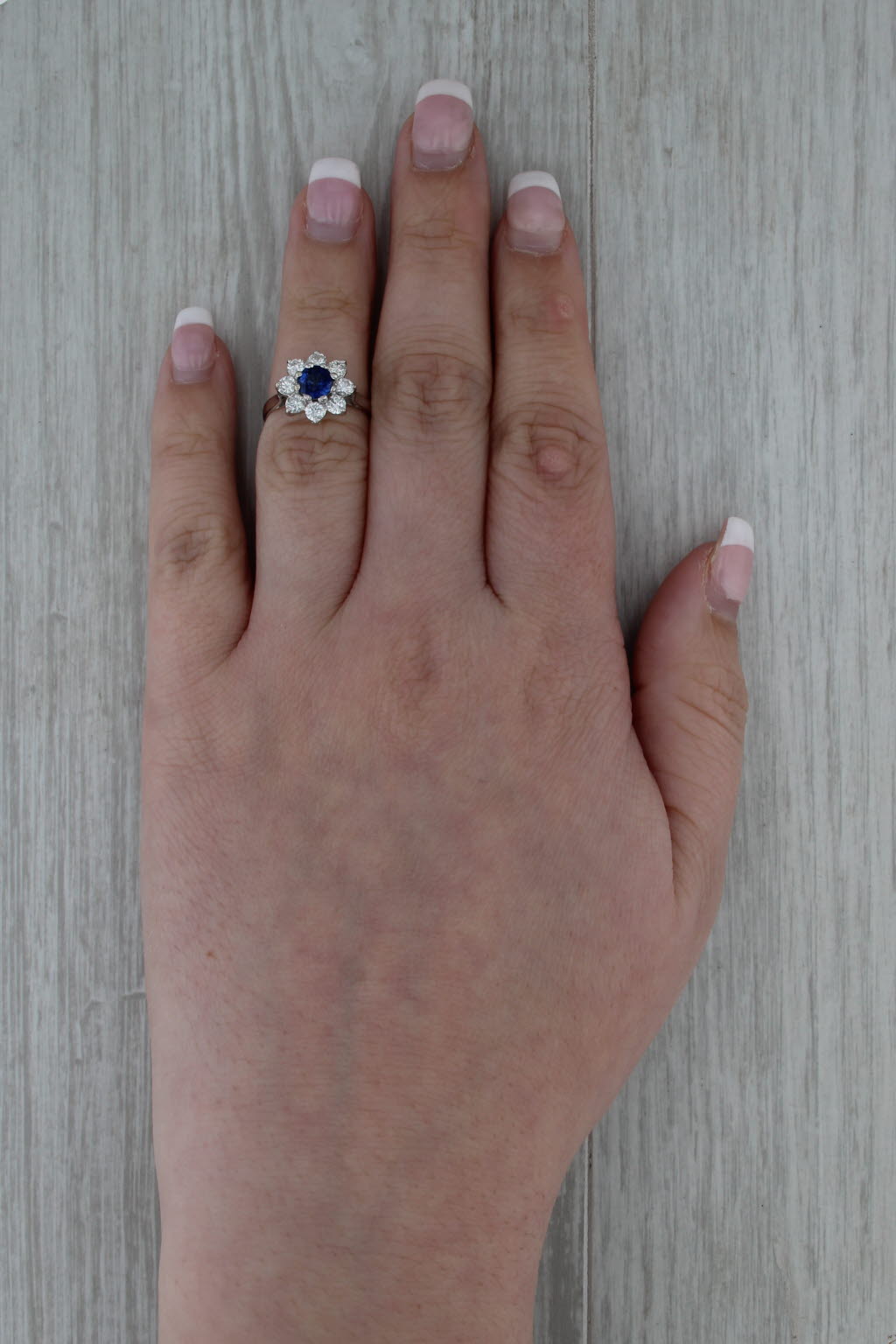 1.70ctw Blue Sapphire Diamond Halo Flower Ring 18k White Gold Engagement Sz 4.25