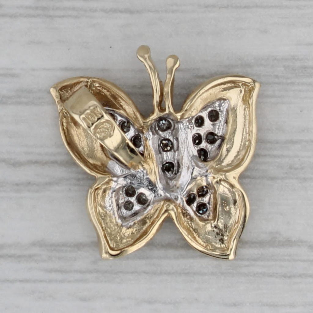 Dark Gray 0.10ctw Diamond Butterfly Pendant 10k Yellow Gold