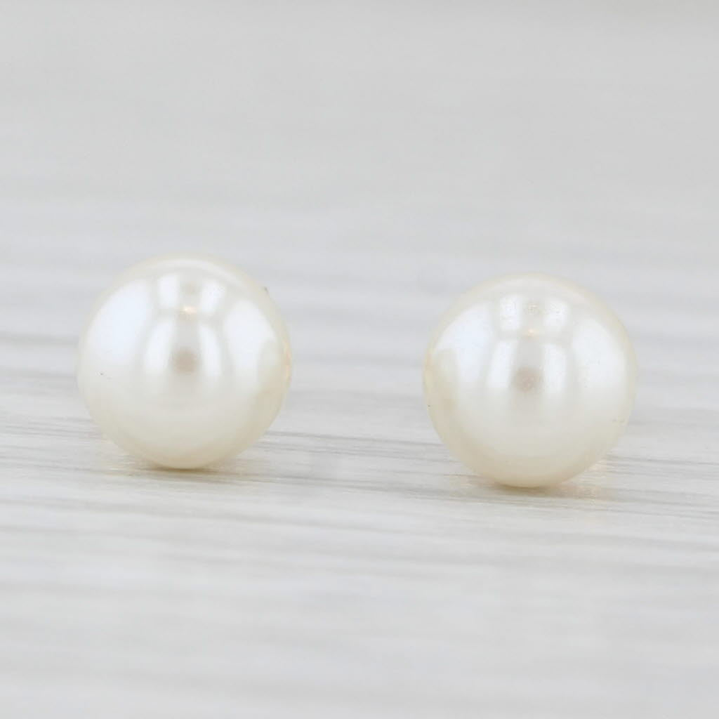 Light Gray Cultured Pearl Bead Solitaire Stud Earrings 14k Yellow Gold