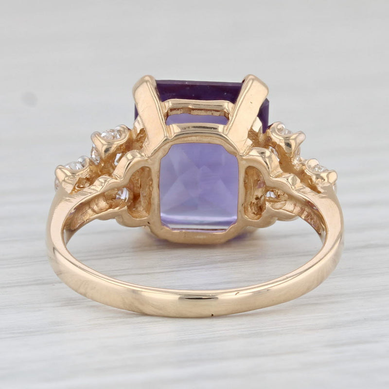 Light Gray 8.95ctw Lab Created Purple Color Change Sapphire Diamond Ring 14k Yellow Gold