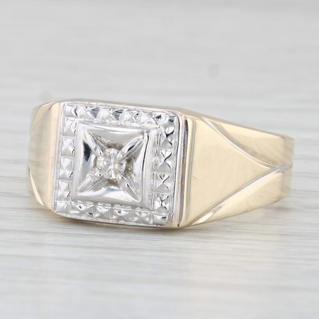 Light Gray Vintage Men's Diamond Ring 10k White & Yellow Gold Size 10.5