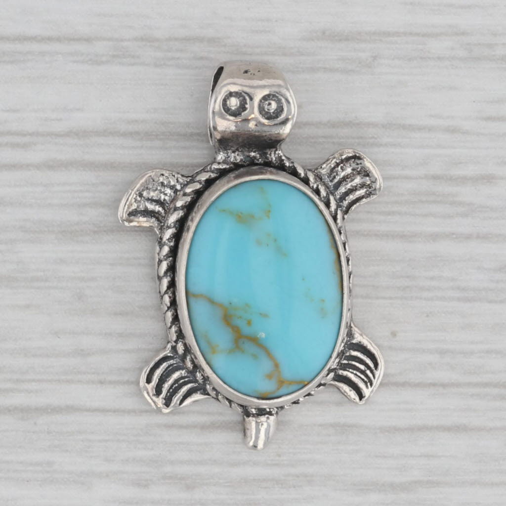 Gray Lab Created Turquoise Sea Turtle Pendant Sterling Silver Southwestern Jewelry