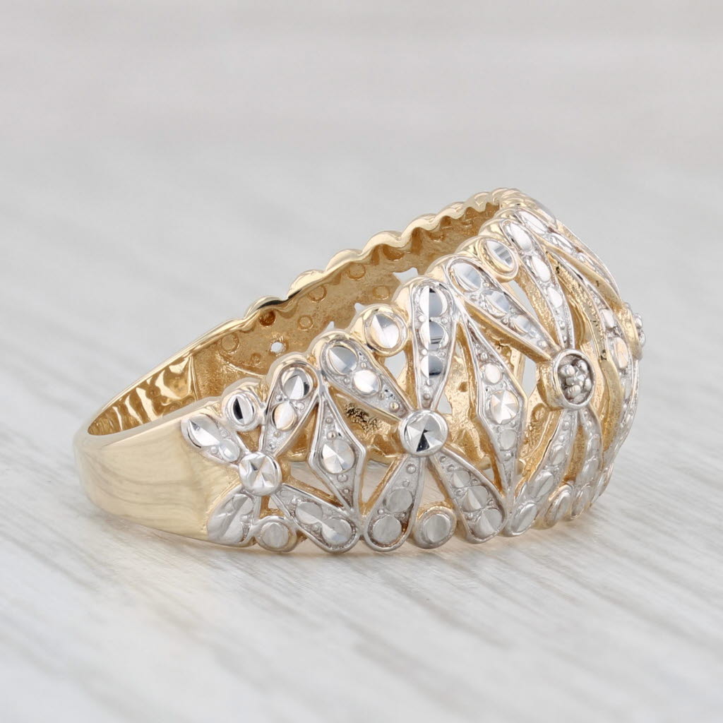 Light Gray Diamond Accented Lattice Work Ring 10k Yellow Gold Size 8.25