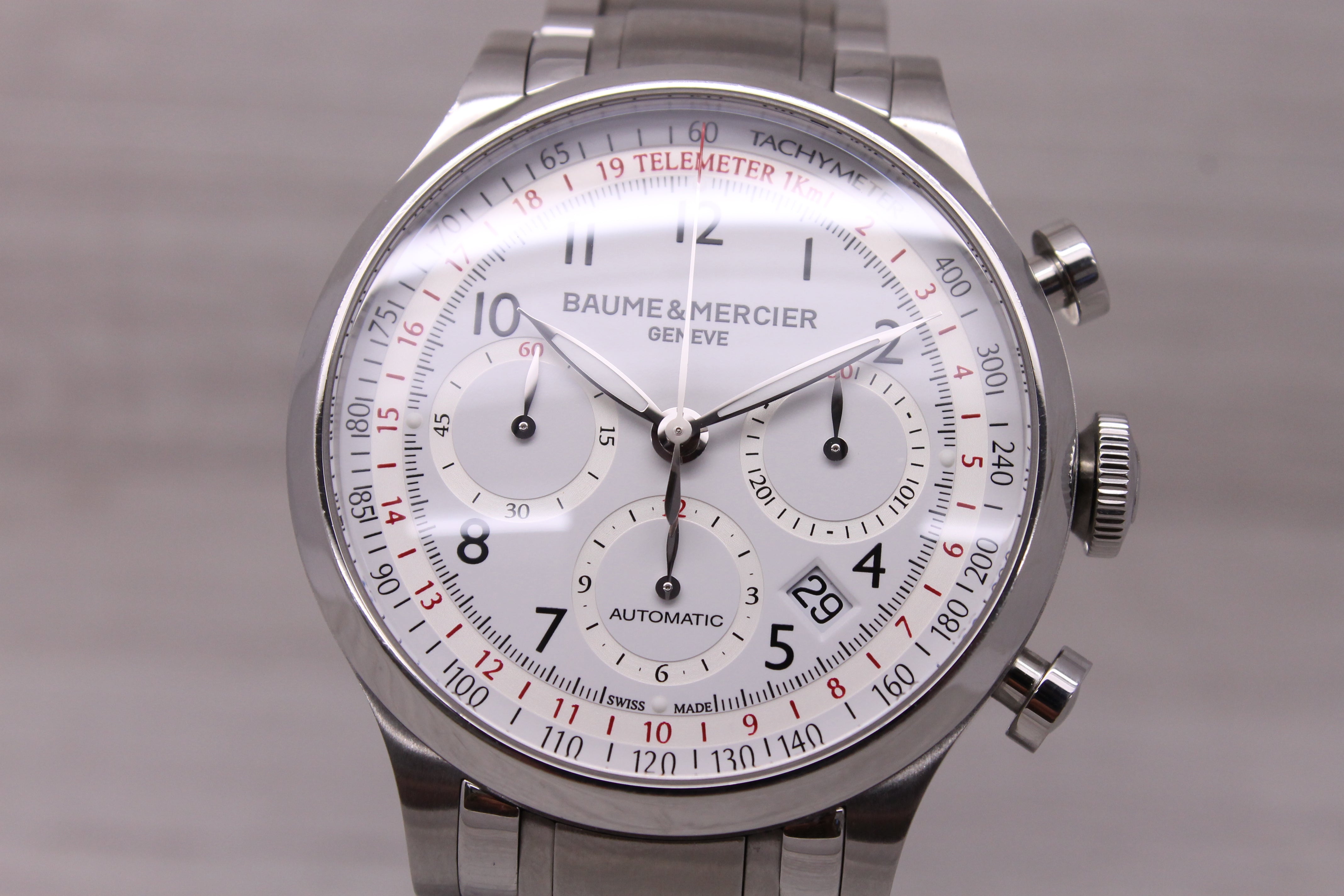 Light Slate Gray Baume & Mercier Capeland 65726 Mens 42mm Steel Automatic Chronograph Watch Box