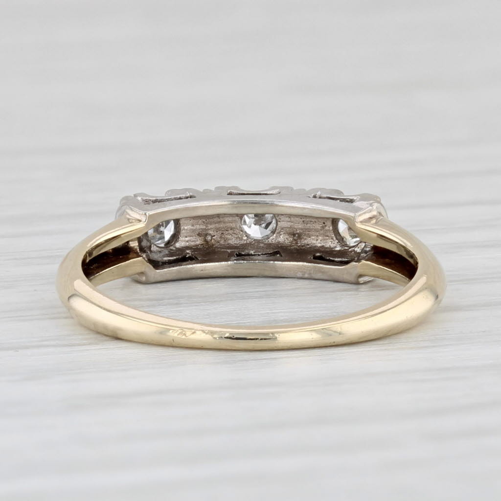 Light Gray Vintage Diamond 3-Stone Ring 14k Gold Size 4 Wedding Band Stackable