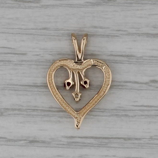 3-Stone Ruby Open Heart Pendant 14k Yellow Gold