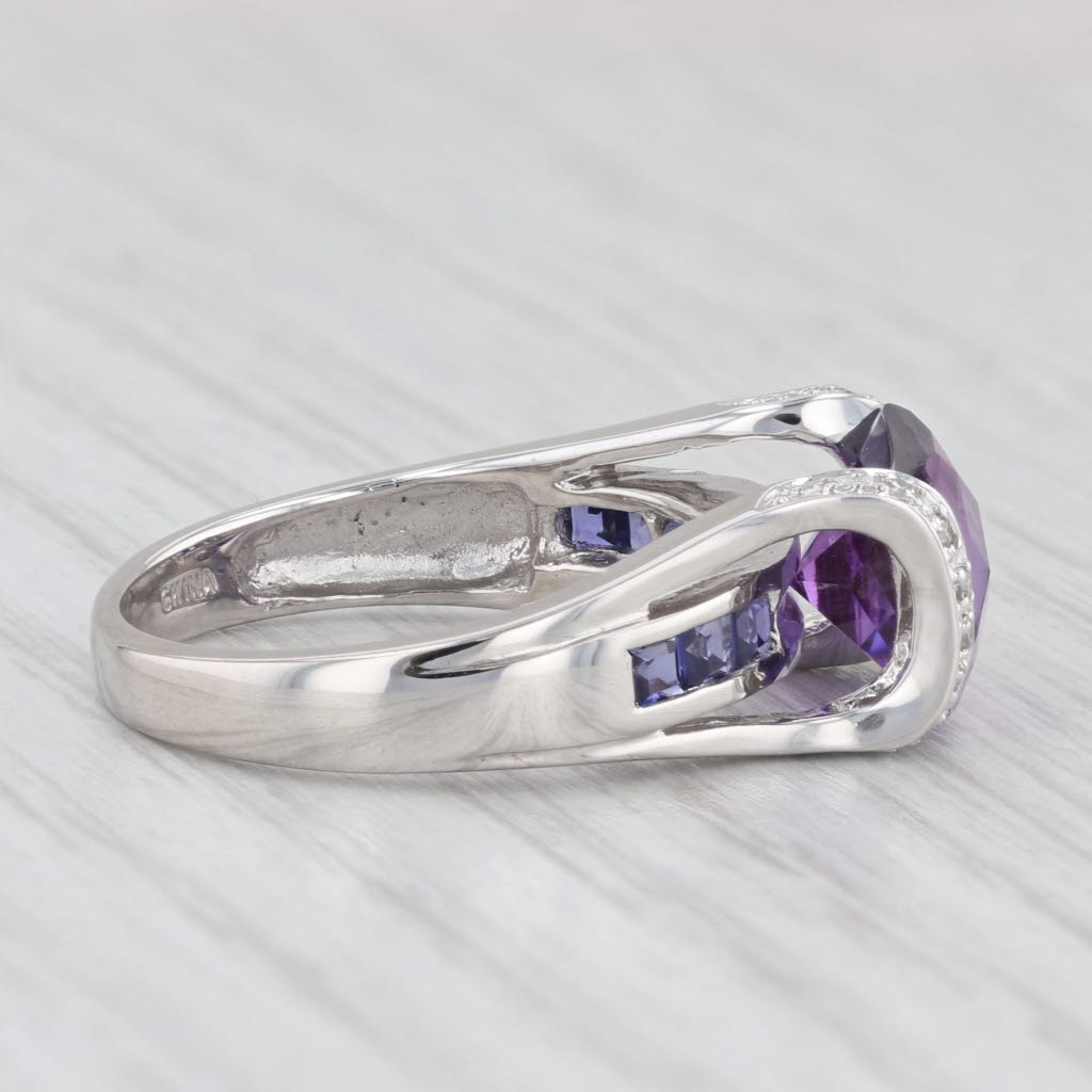 Light Gray 5.12ctw Lab Created Purple Sapphire Diamond Ring 10k White Gold Size 7