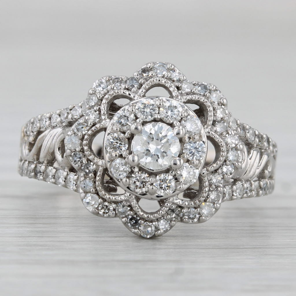 Gray 1.37ctw Diamond Flower Ring 14k White Gold Size 8.25 Engagement