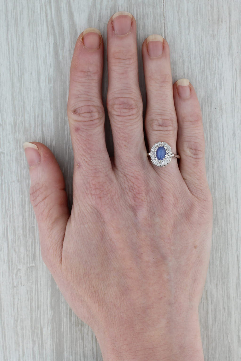 Dark Gray Linde Blue Ridge Star Lab Created Sapphire Diamond Halo Ring 14k Gold Size 5.75