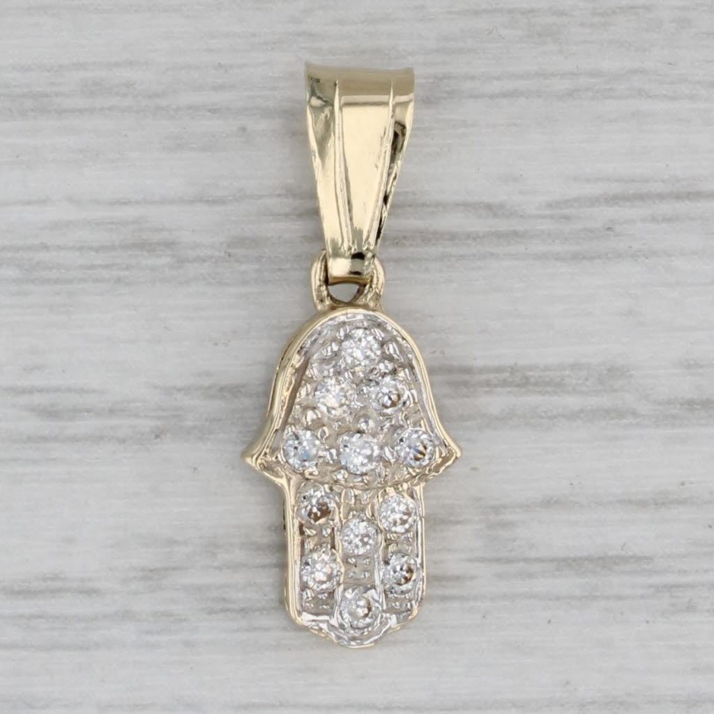 Gray Cubic Zirconia Hamsa Hand Pendant 14k Yellow Gold Talisman