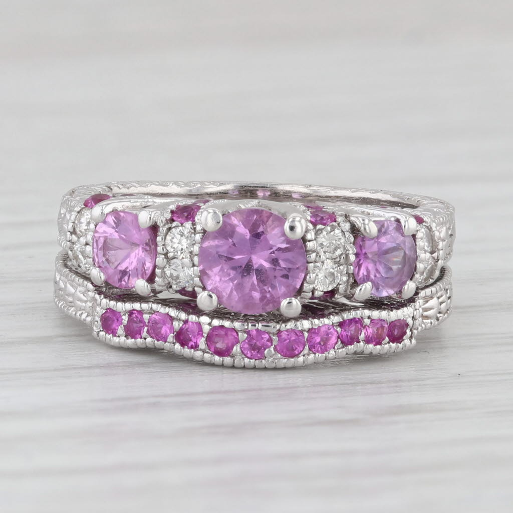 Light Gray 2.02ctw Pink Sapphire Diamond Engagement Ring Wedding Band Set 14k White Gold