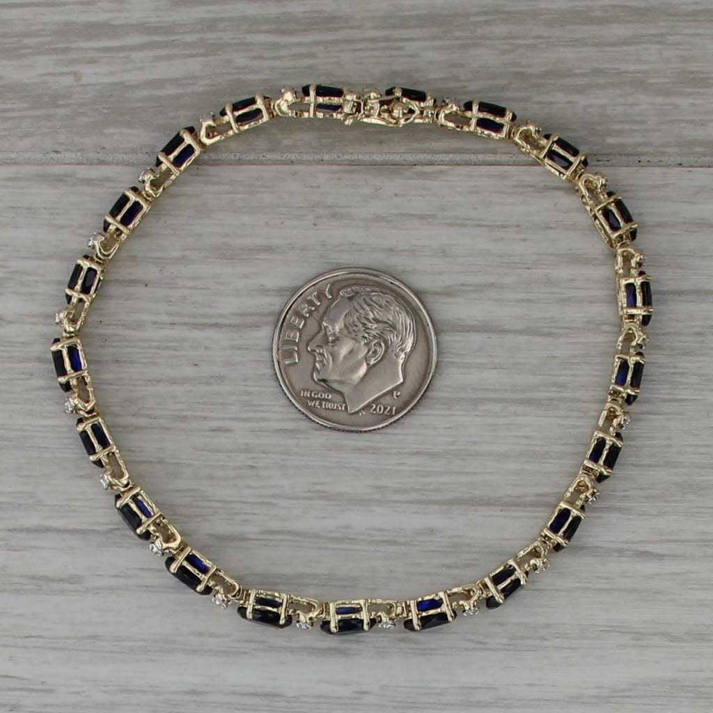 Lab Created Blue Sapphire Diamond Tennis Bracelet 10k Yellow Gold 6.75" 4.8mm
