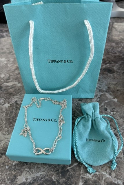 Tiffany & Co Infininity Knot 2-Chain Necklace w/ Box Pouch Bag Sterling Silver