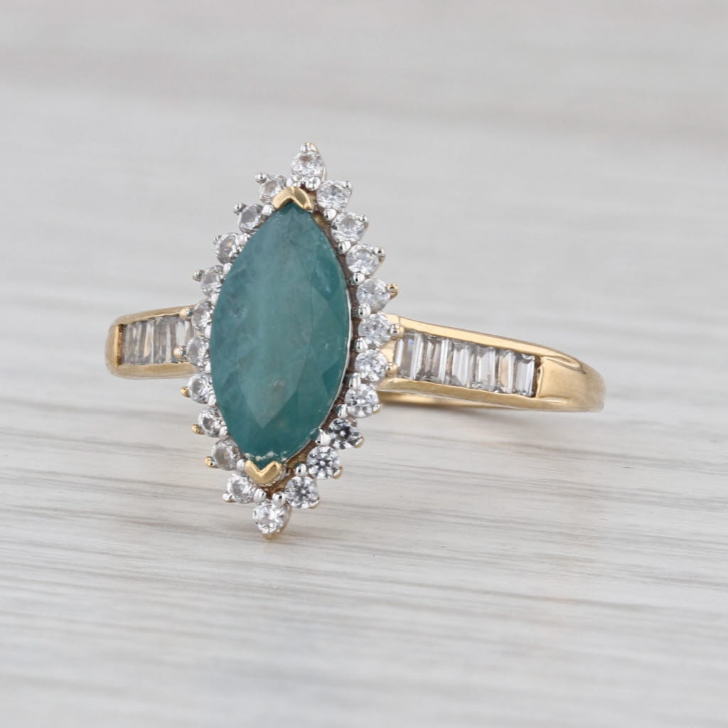 2.47ctw Teal Grandidierite Zircon Halo Ring 10k Yellow Gold Size 10.25