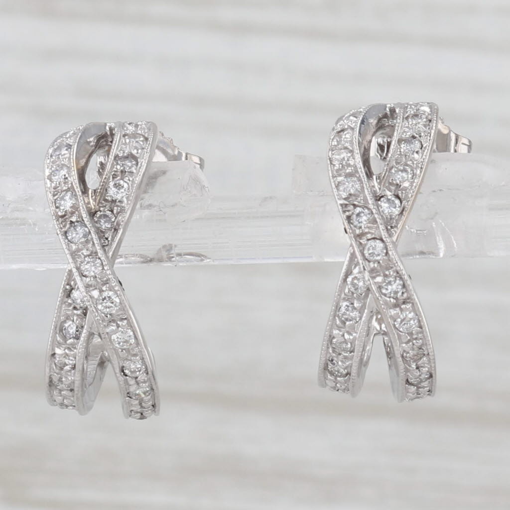 Light Gray 0.44ctw Diamond X Drop Earrings 18k White Gold J-Hook