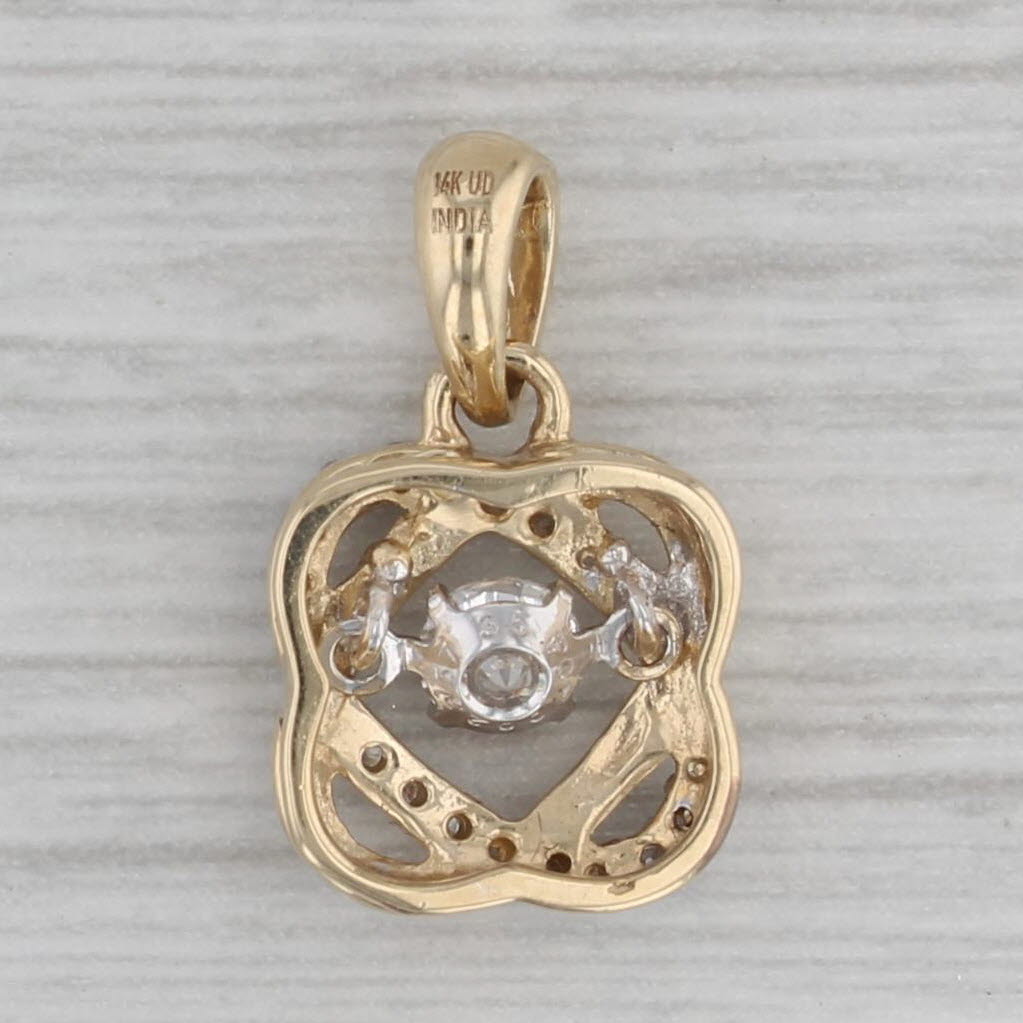 Gray Moving Floating Diamond Knot Pendant 14k Yellow Gold Small Drop