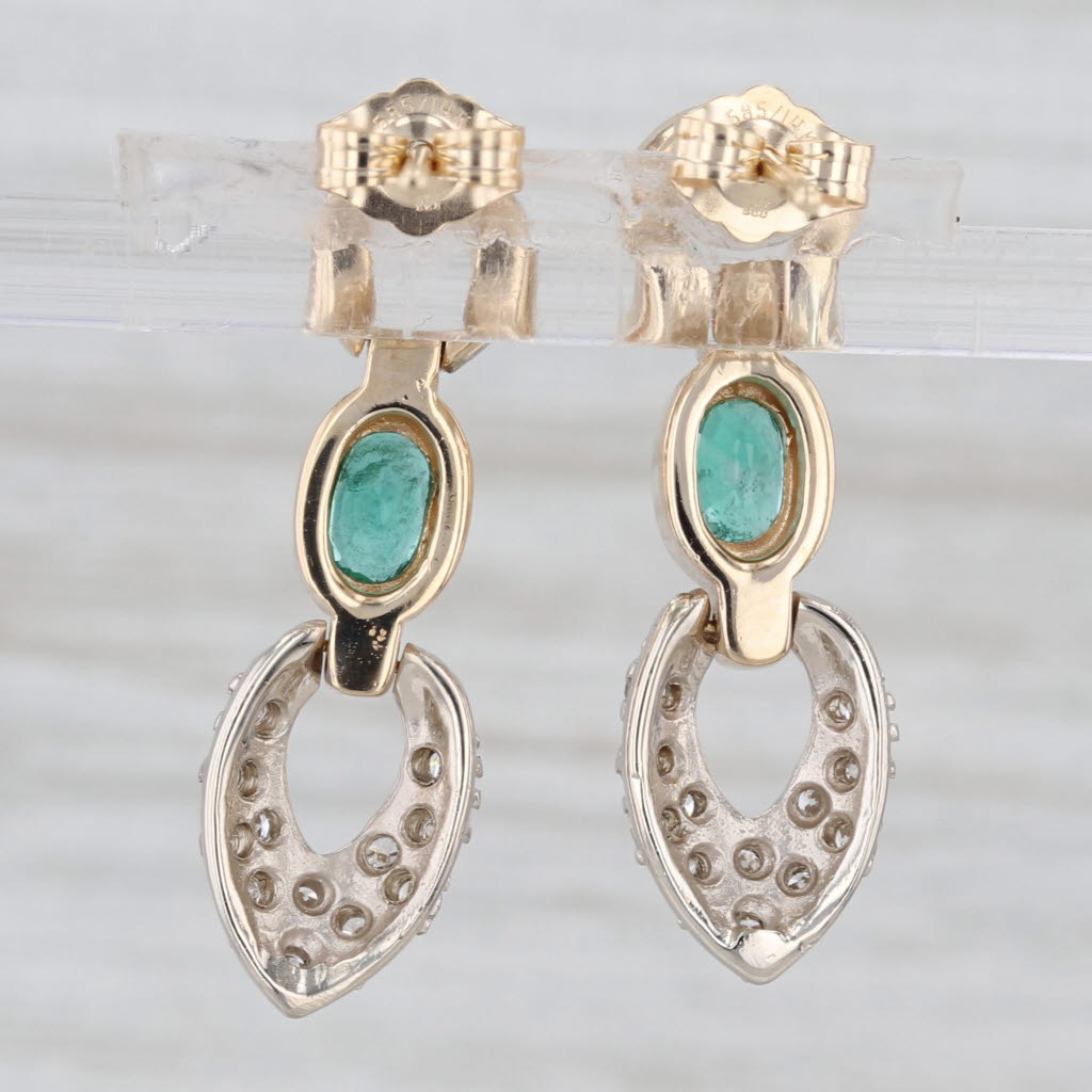 0.86ctw Emerald Diamond Drop Earrings 14k Yellow Gold