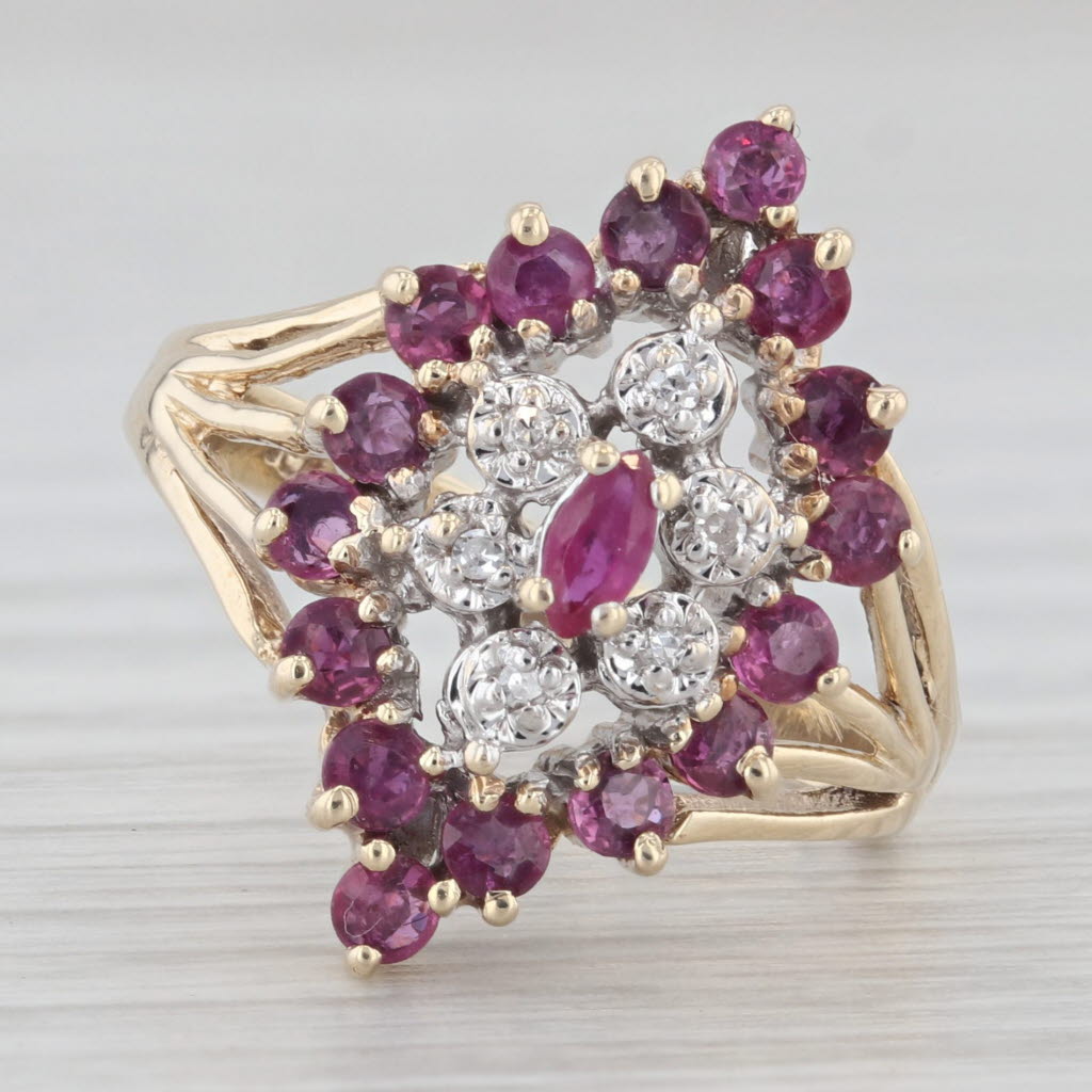 Light Gray 0.77ctw Ruby Diamond Halo Ring 10k Yellow Gold Size 6