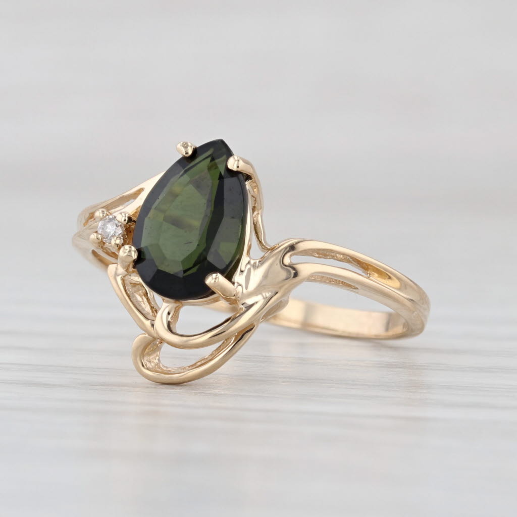1.52ctw Green Tourmaline Diamond Bypass Ring 14k Yellow Gold Size 7.25