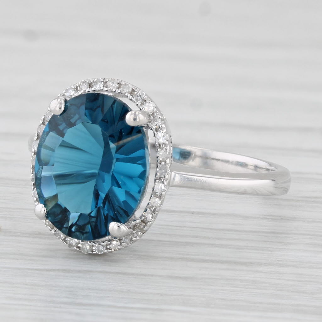 Light Gray 3.76ctw Oval London Blue Topaz Diamond Halo Ring 14k White Gold Sz 7 Engagement