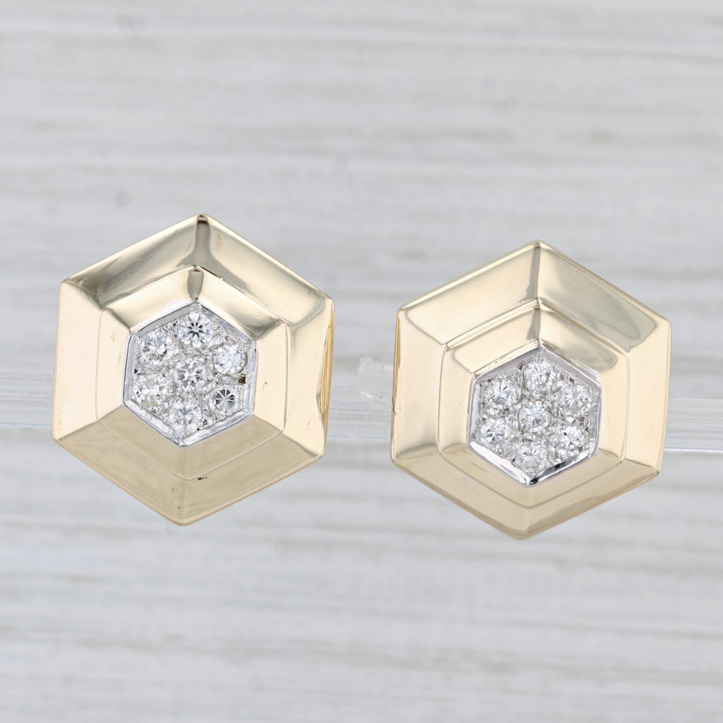 Light Gray 0.70ctw Diamond Cluster Earrings 14k Yellow Gold Pierced Omega Backs