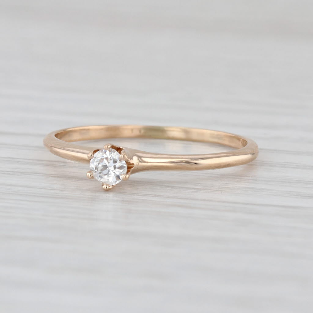 Antique 0.14ct Round Diamond Solitaire Engagement Ring 14k Yellow Gold Size 9