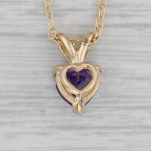 Gray 0.40ct Small Amethyst Heart Pendant Necklace 14k Yellow Gold 18" Rope Chain