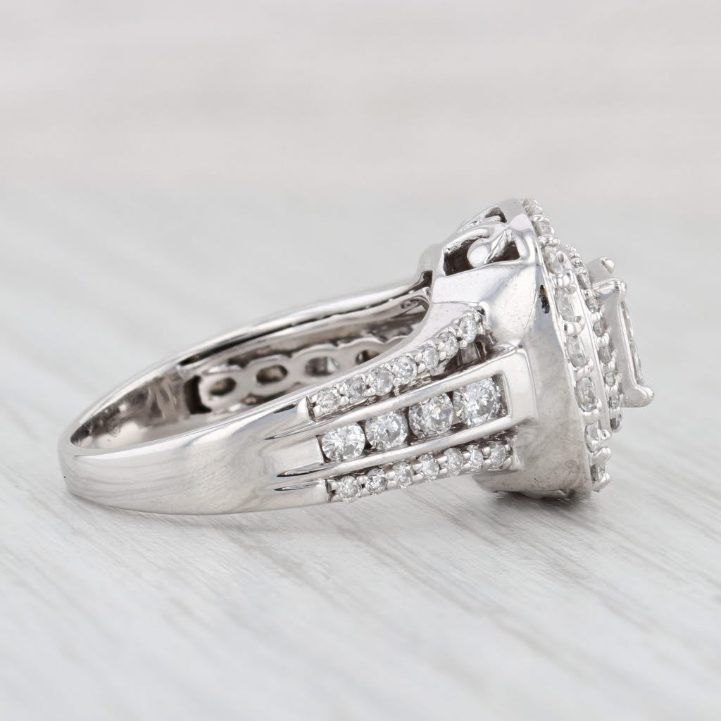 Light Gray 1.85ctw Diamond Halo Ring 14k White Gold Size 8.75 Engagement Cocktail