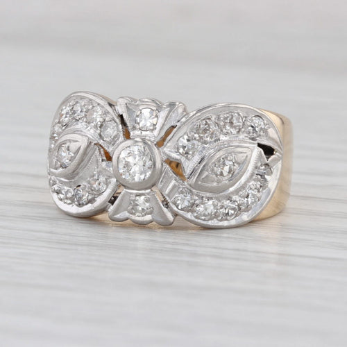 Vintage Ornate 0.61ctw Diamond Ring 12k Gold Platinum Size 8 Wide Band