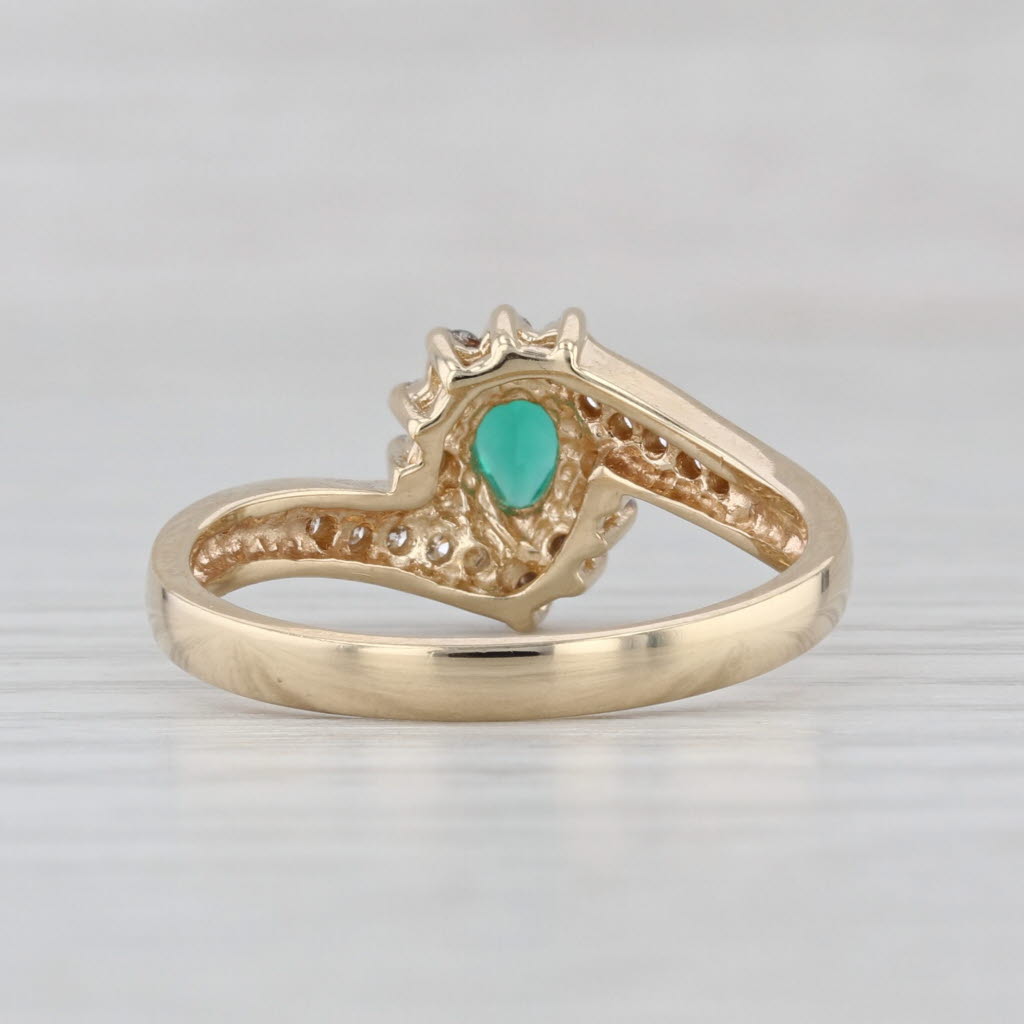 0.45ctw Lab Created Emerald Diamond Halo Bypass Ring 14k Yellow Gold