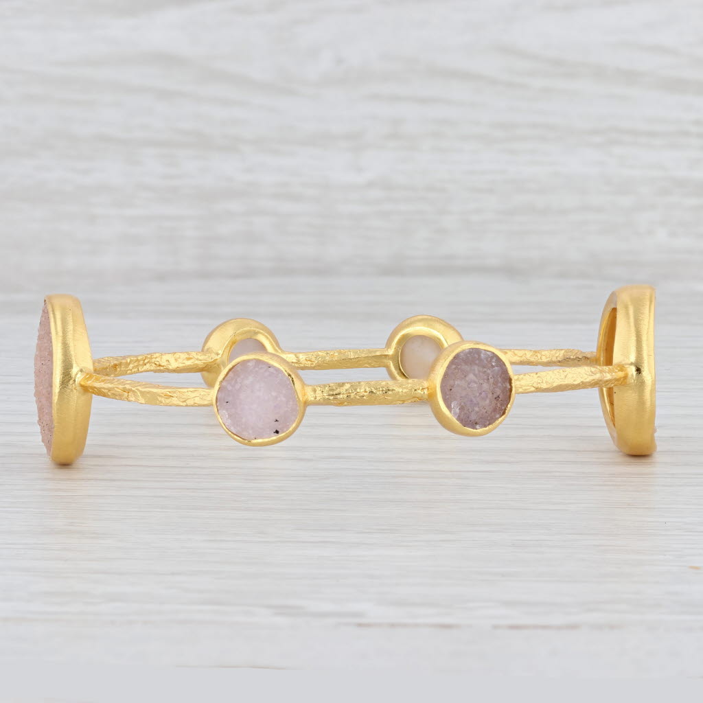 New Nina Nguyen Bangle Bracelet Druzy Quartz 8" 22k Gold Sterling Silver Vermeil