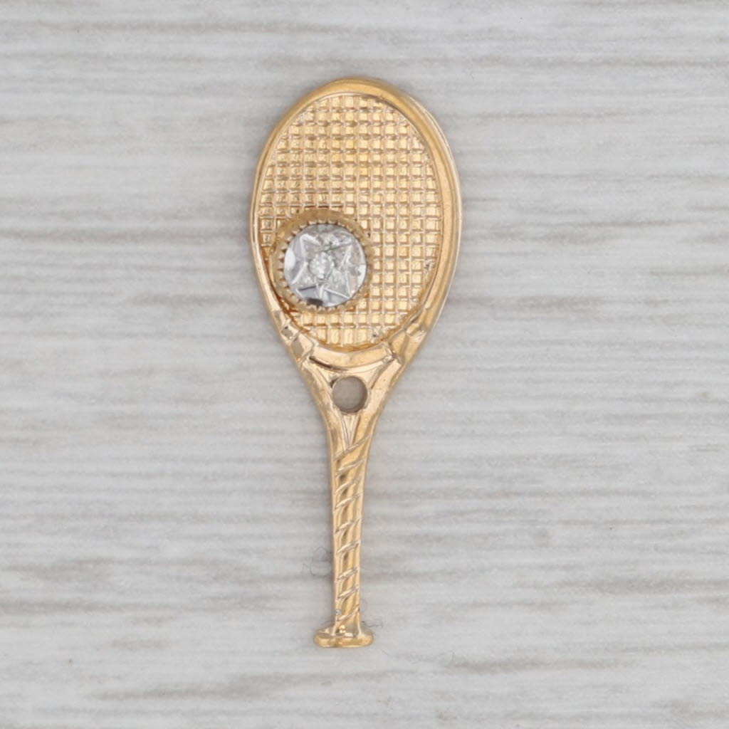 Gray Vintage Tennis Racquet & Diamond Ball Charm Gold Filled Pendant