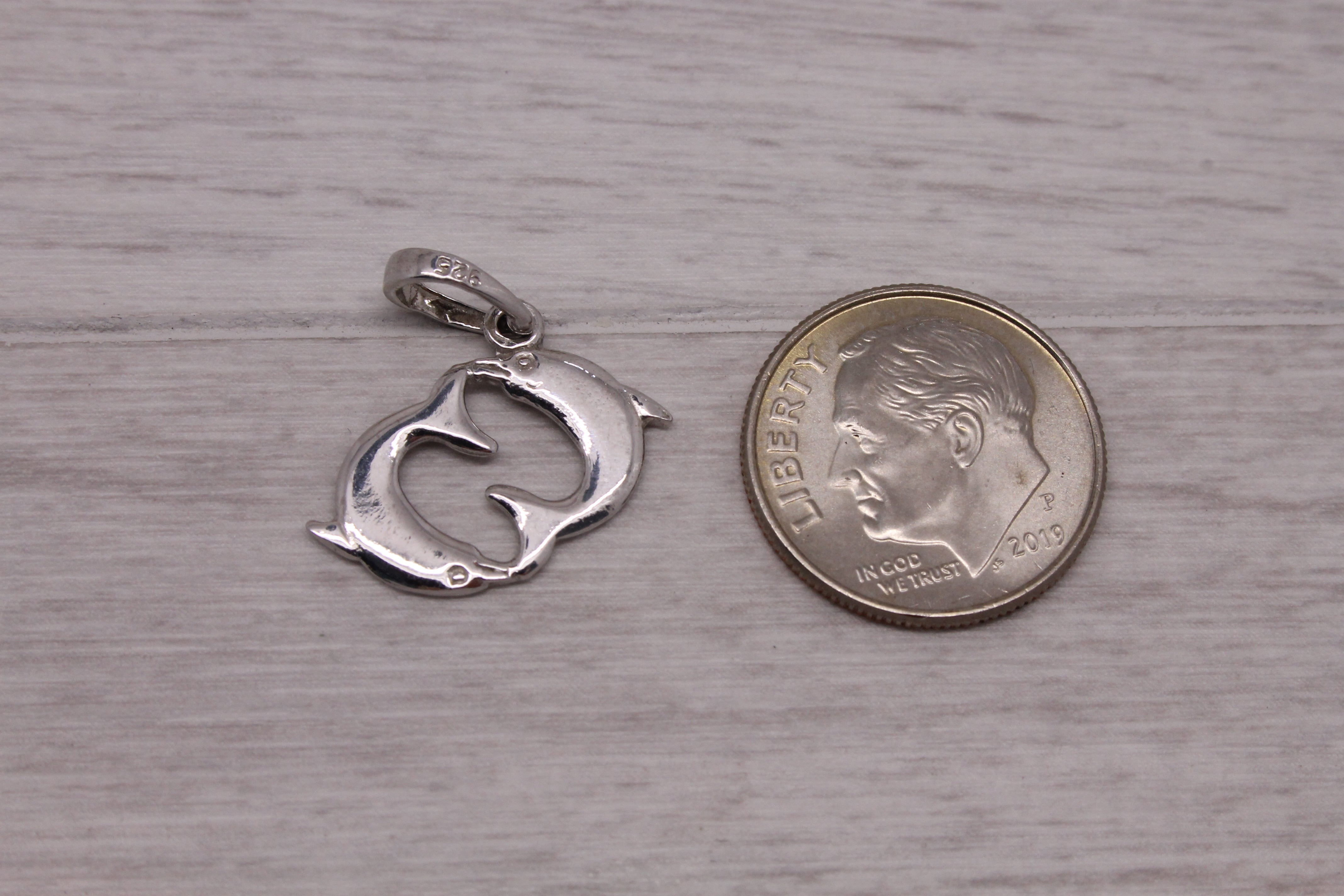Sterling Silver 925 Swimming Pair of Dolphins Porpoise Charm