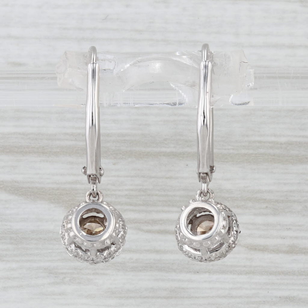 0.97ctw Diamond Halo Dangle Earrings 14k White Gold Lever Backs