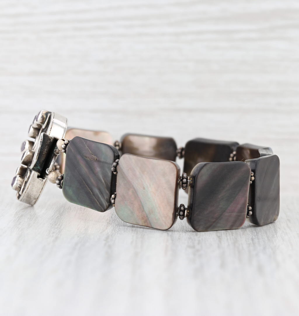 Mother of Pearl 0.65ctw Amethyst Sterling Silver 7" Statement