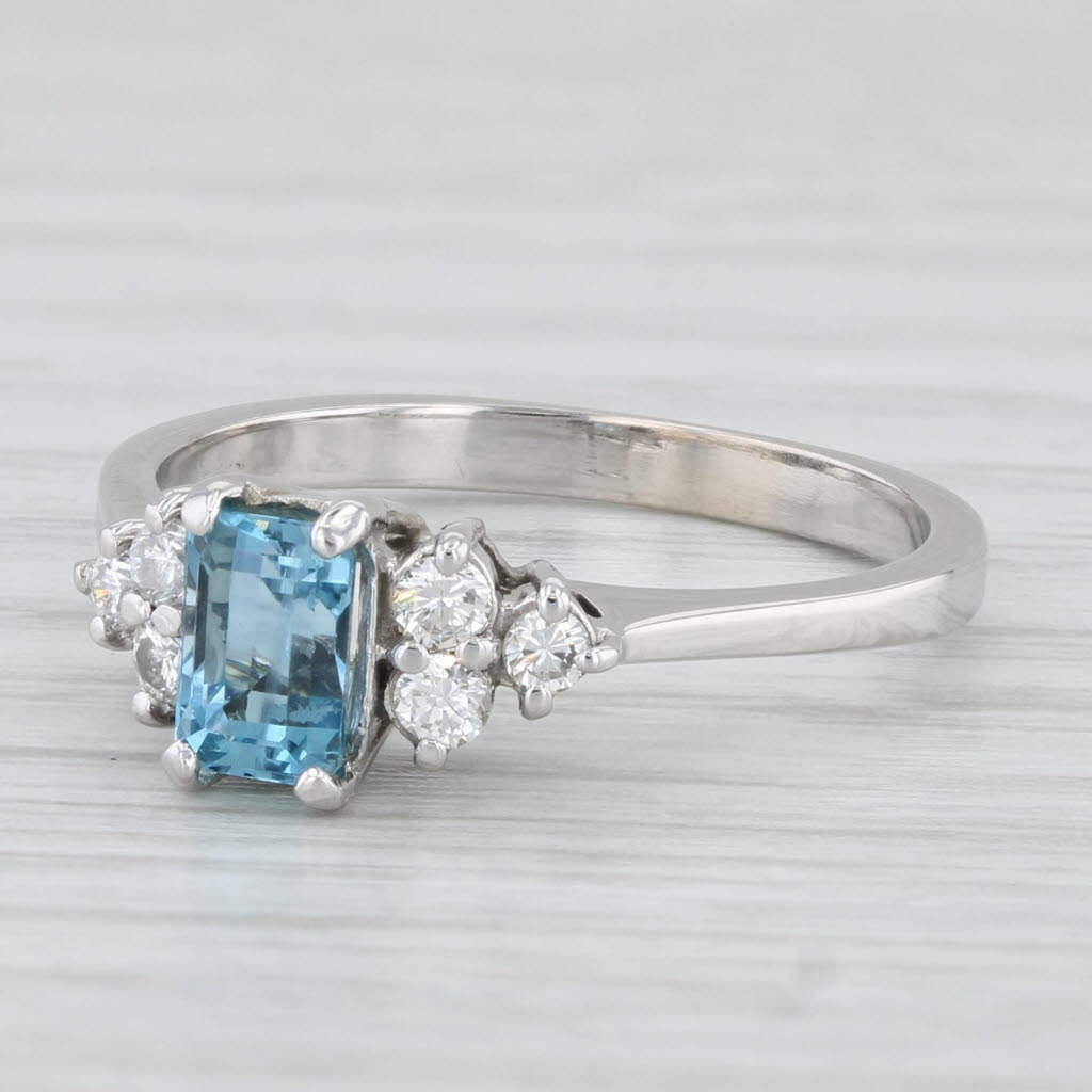 Light Gray 0.81ctw Aquamarine Diamond Ring 14k White Gold Size 7.5