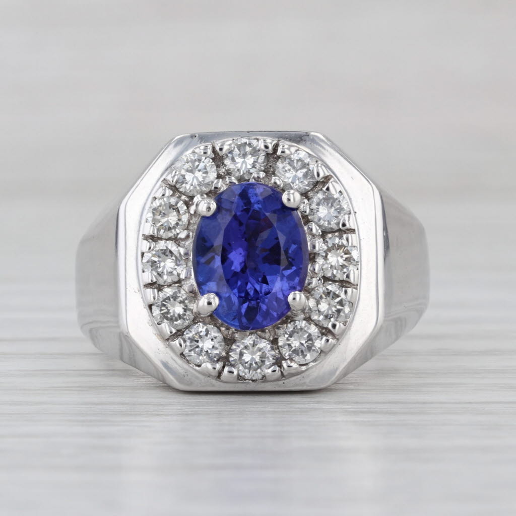 3ctw Tanzanite Diamond Halo Ring 14k White Gold Size 9 Men's